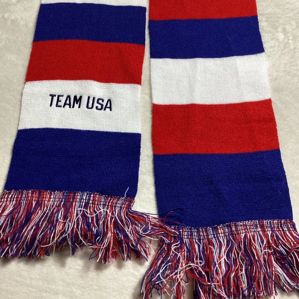 Hit Wear Team USA Acrylic Scarf –‎ Red White Blue Stripes – Fringe – One Size